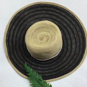 Juicy  Couture Black Tan Woven Sun  Hat with Sparkle Trim Hat Band